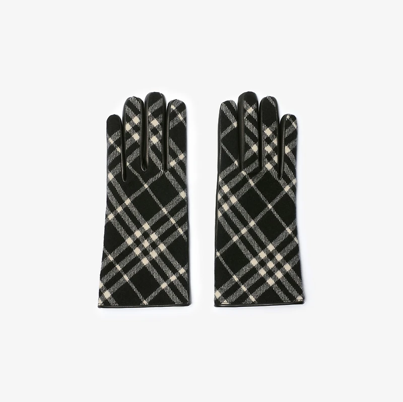 Check Wool Cashmere Gloves in Black/calico white - Men | Burberry® Official