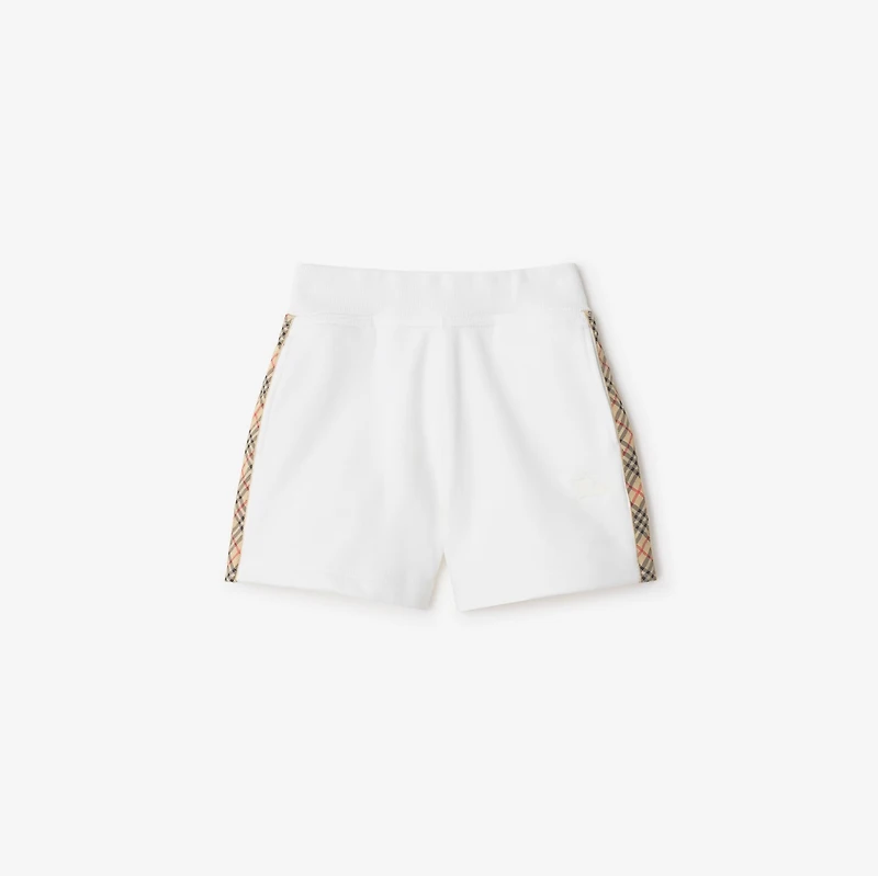 Check Trim Cotton Shorts in White | Burberry® Official