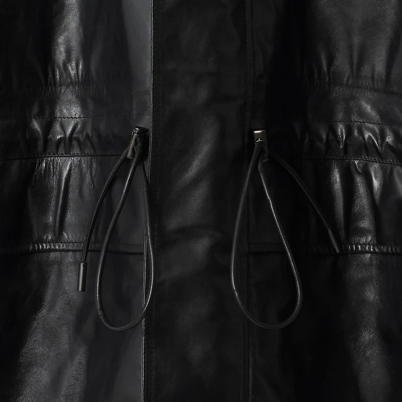 Detachable Fringed Trim Leather Parka in Black - Men | Burberry® Official