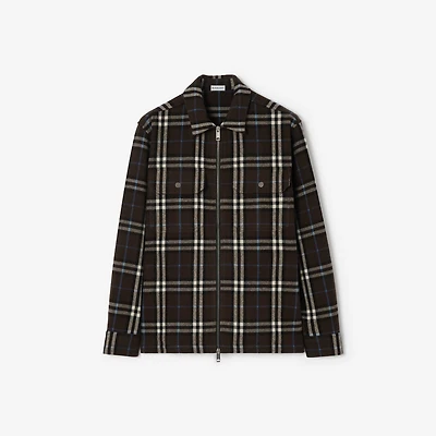 Check Wool Flannel Overshirt in Snug brown - Men | Burberry® Official