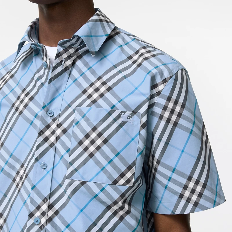 Classic Fit Check Cotton Shirt in Cornflower blue - Men | Burberry® Official