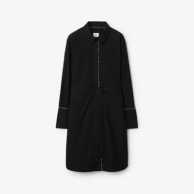 Check Trim Stretch Cotton Shirt Dress in Black - Women | Burberry® Official