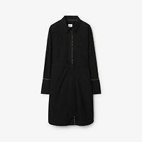 Check Trim Stretch Cotton Shirt Dress in Black - Women | Burberry® Official