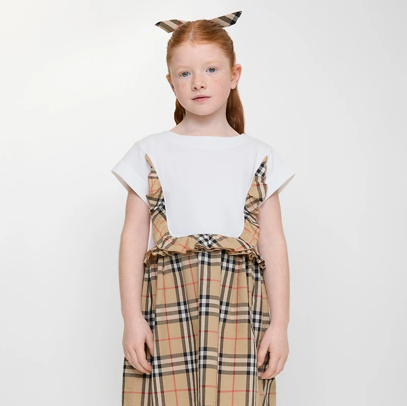 Check Trim Stretch Cotton Dress in White | Burberry® Official