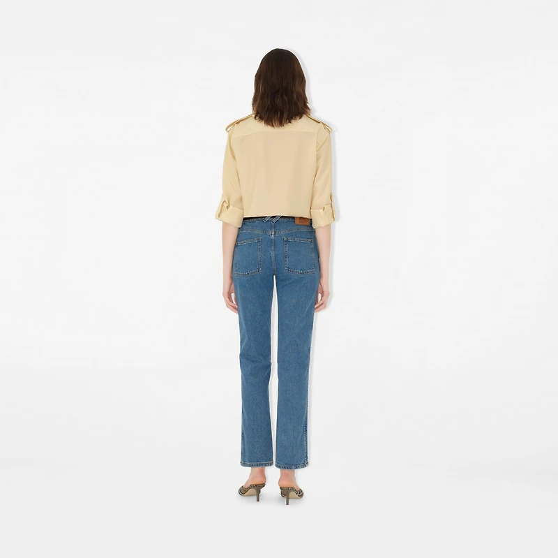 Mid-rise Straight Jeans in Mid blue - Women, Cotton | Burberry® Official