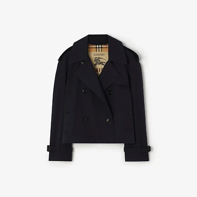 Cropped Gabardine Mayfair Trench Jacket in Coal blue - Women, Cotton Gabardine | Burberry® Official