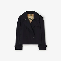 Cropped Gabardine Mayfair Trench Jacket in Coal blue - Women, Cotton Gabardine | Burberry® Official