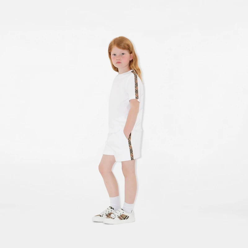 Check Trim Cotton Shorts in White | Burberry® Official