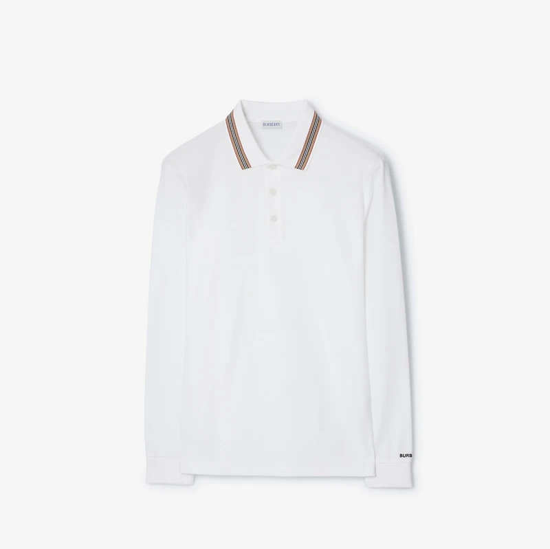 Long-sleeve Cotton Polo Shirt in White - Men | Burberry® Official