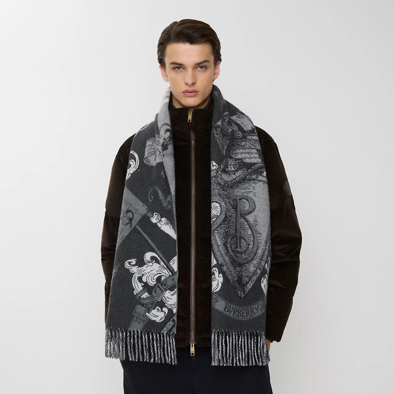 Etched Knight Cashmere Scarf in Monochrome | Burberry® Official
