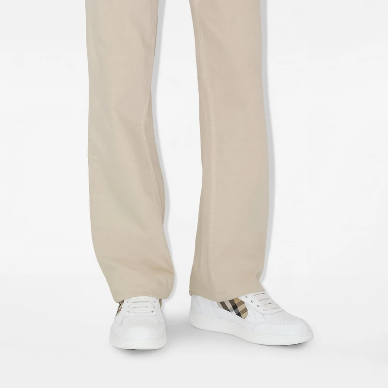 Leather and Check Terrace Sneakers​ in White/sand - Women | Burberry® Official