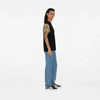 Check Sleeve Cotton T-shirt in Black - Women | Burberry® Official