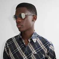 Metal Shield Rectangular Sunglasses​ in Silver - Men | Burberry® Official