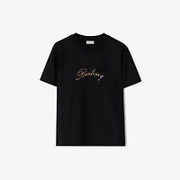 Check Cursive Logo Cotton T-shirt in Black - Women | Burberry® Official