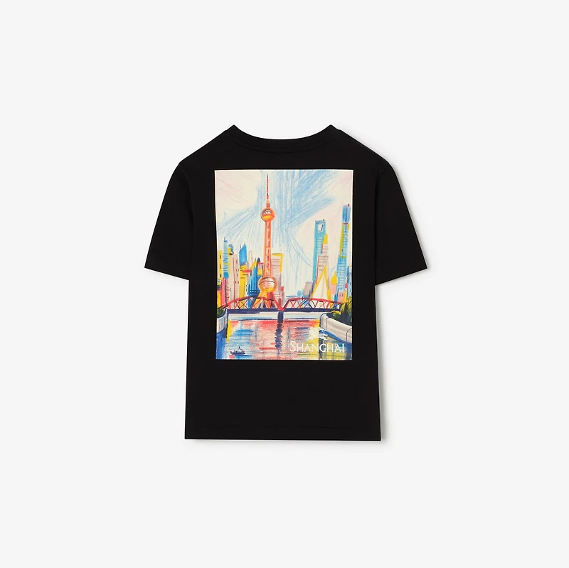 Shanghai Bear Cotton T-shirt in Black | Burberry® Official