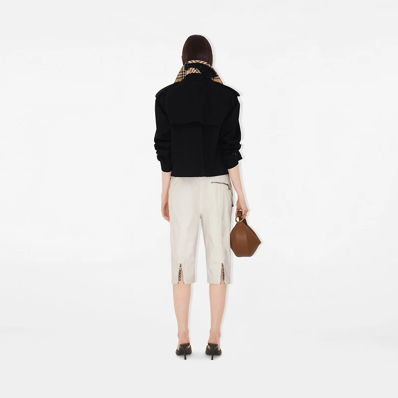 Cropped Gabardine Trench Jacket in Black - Women, Cotton | Burberry® Official
