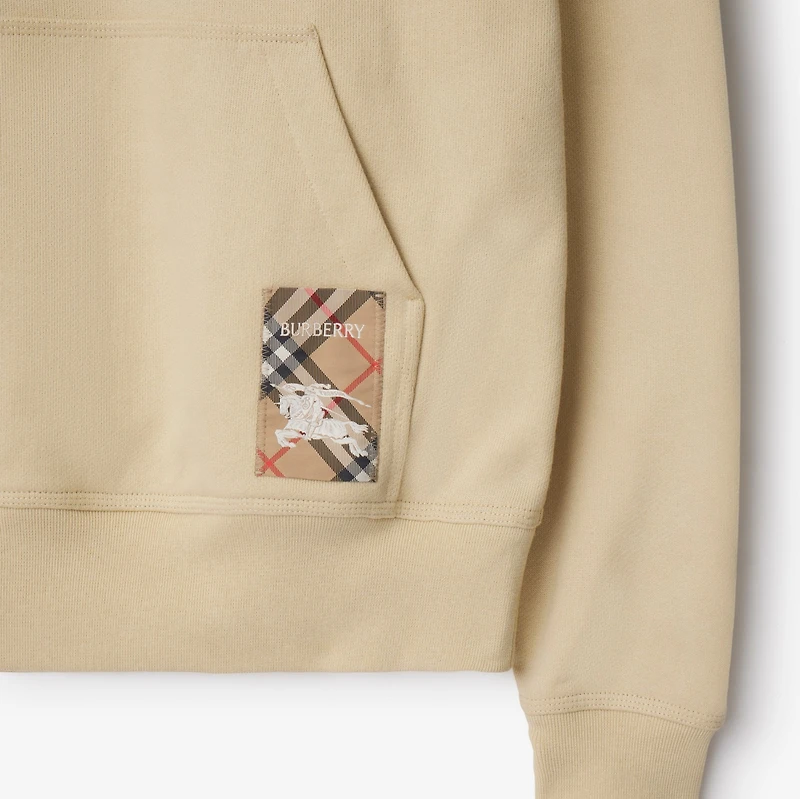 Check Label Cotton Hoodie in Nutmeg - Men | Burberry® Official