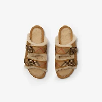 Check Shearling Urchin Sandals in Jute beige - Women | Burberry® Official