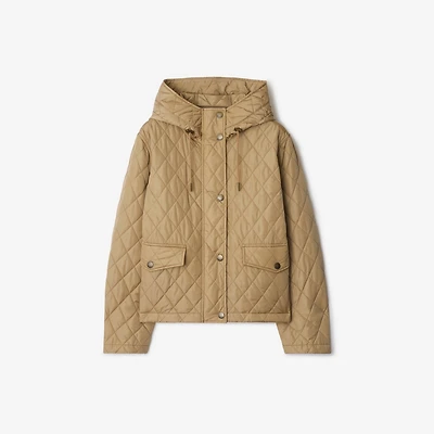 Cropped Quilted Nylon Hooded Jacket in Flax - Women | Burberry® Official