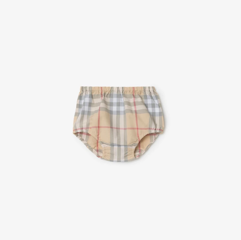 Check Trim Cotton Dress with Bloomers in White - Children | Burberry® Official