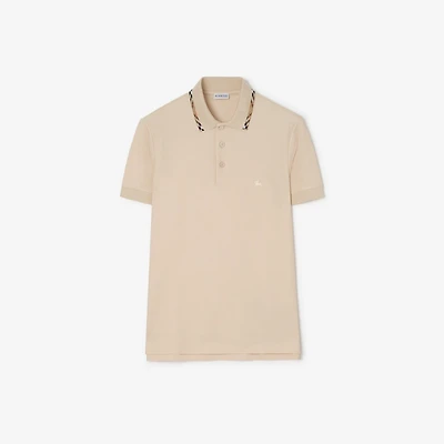 Check Trim Cotton Polo Shirt in Calico beige - Men | Burberry® Official
