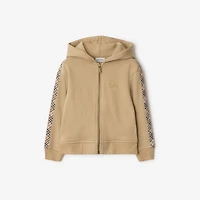 Check Trim Cotton Zip Hoodie in Sand beige | Burberry® Official