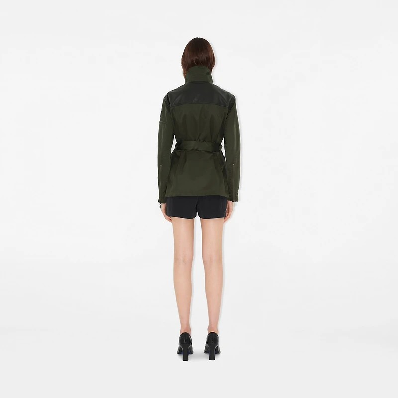 Leather Trim Nylon Blend Field Jacket in Shale - Women | Burberry® Official