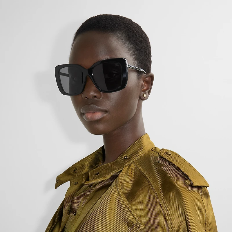 Tubular Check Square Polarised Sunglasses in Black - Women | Burberry® Official