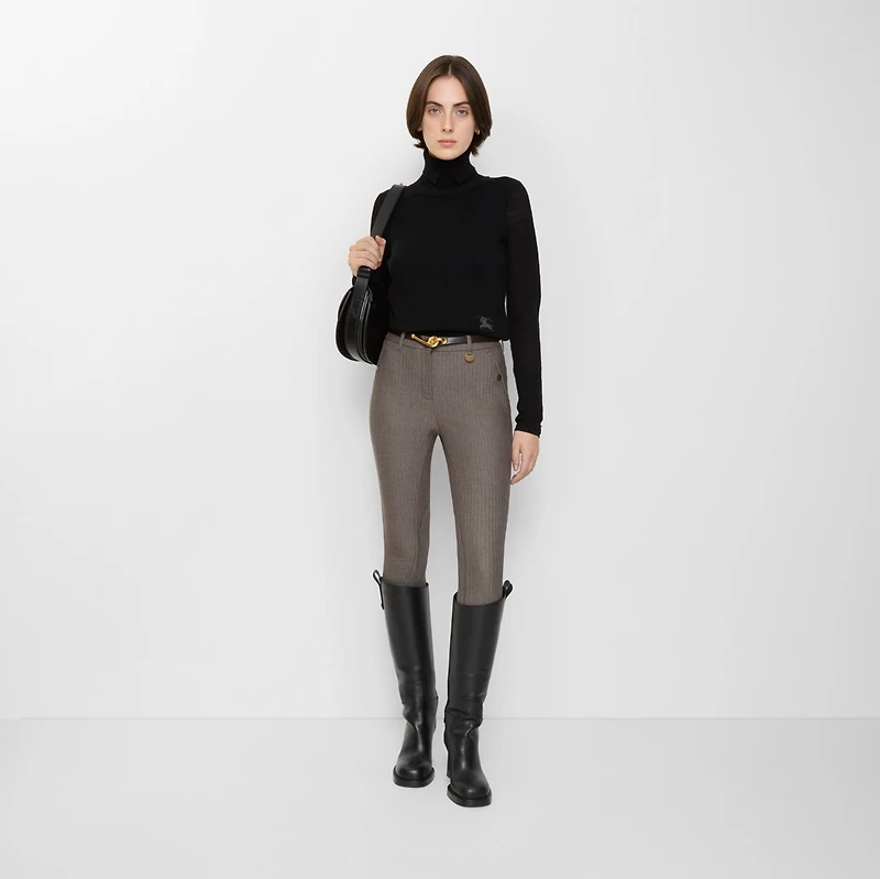 Herringbone Stretch Cotton Jodhpurs in Walnut brown/taupe beige - Women | Burberry® Official