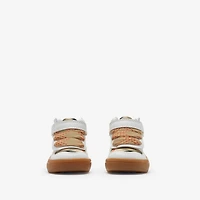 Check and Leather High-top Sneakers in Sand