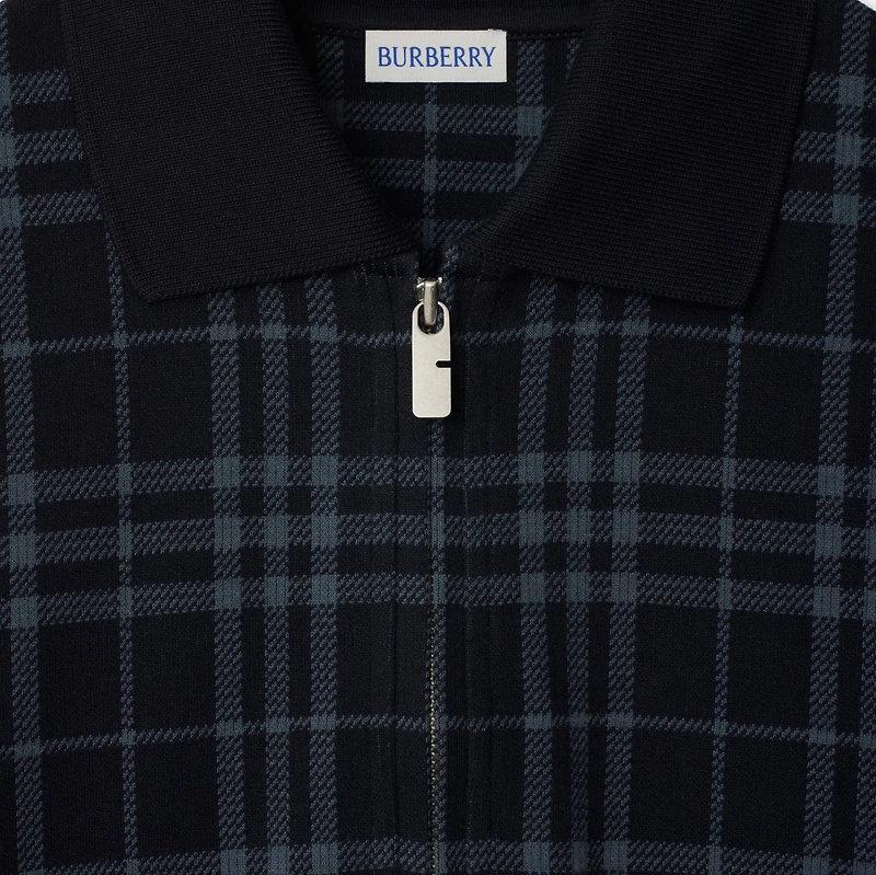 Check Stretch Cotton Blend Polo Shirt in Ink - Men | Burberry® Official