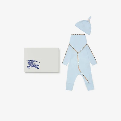 Stretch Cotton Three-piece Baby Gift Set in Ice blue
