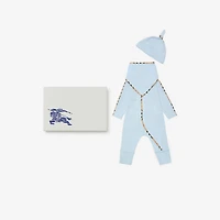 Stretch Cotton Three-piece Baby Gift Set in Ice blue