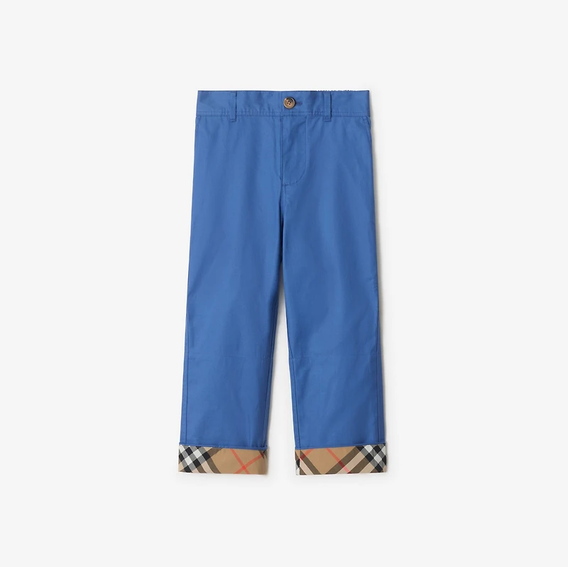 Check Turn-up Cotton Trousers in Warm cornflower blue | Burberry® Official