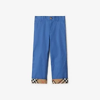 Check Turn-up Cotton Trousers in Warm cornflower blue | Burberry® Official