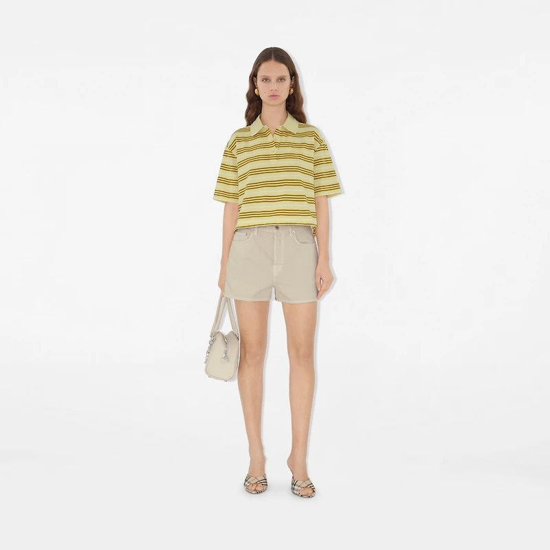 Cropped Striped Cotton Polo Shirt in Alabaster - Women | Burberry® Official