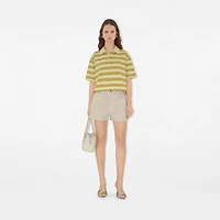 Cropped Striped Cotton Polo Shirt in Alabaster - Women | Burberry® Official