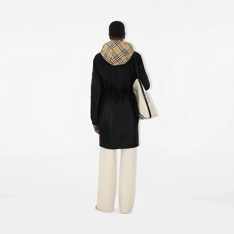 Long Checker-tape Nylon Parka in Black - Women | Burberry® Official