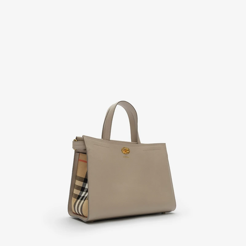 Small Cotswolds Check Tote in Mushroom beige - Women, Leather | Burberry® Official