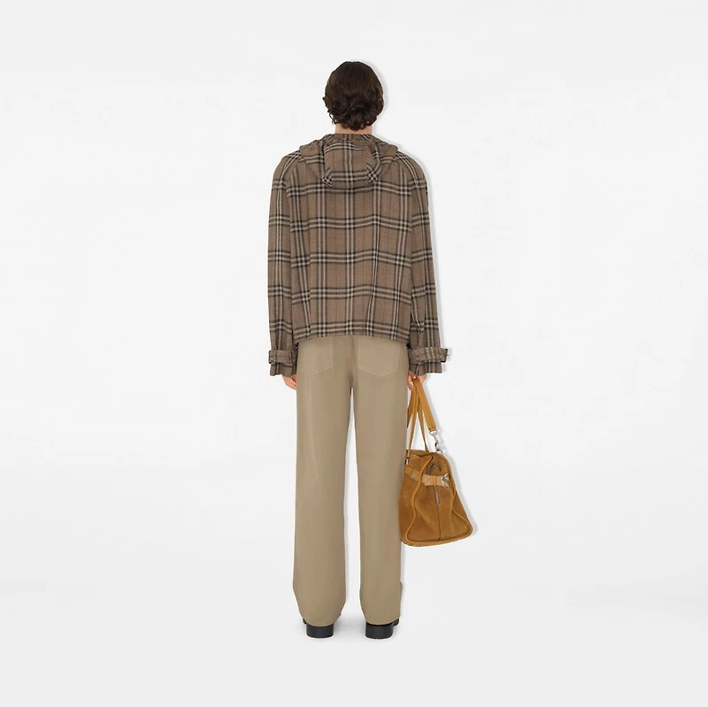 Check Silk Blend Hooded Jacket in Brush - Men | Burberry® Official