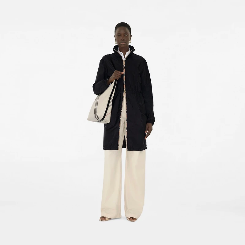 Long Checker-tape Nylon Parka in Black - Women | Burberry® Official