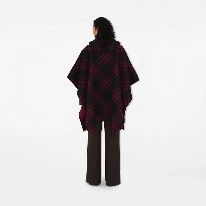 Reversible Check Wool Cape in Cranberry | Burberry® Official