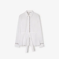 Belted Check Trim Cotton Shirt in White - Women | Burberry® Official
