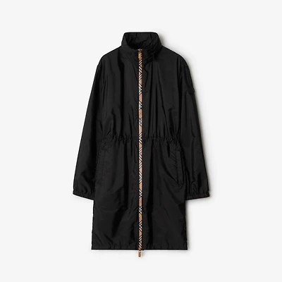 Long Checker-tape Nylon Parka in Black - Women | Burberry® Official