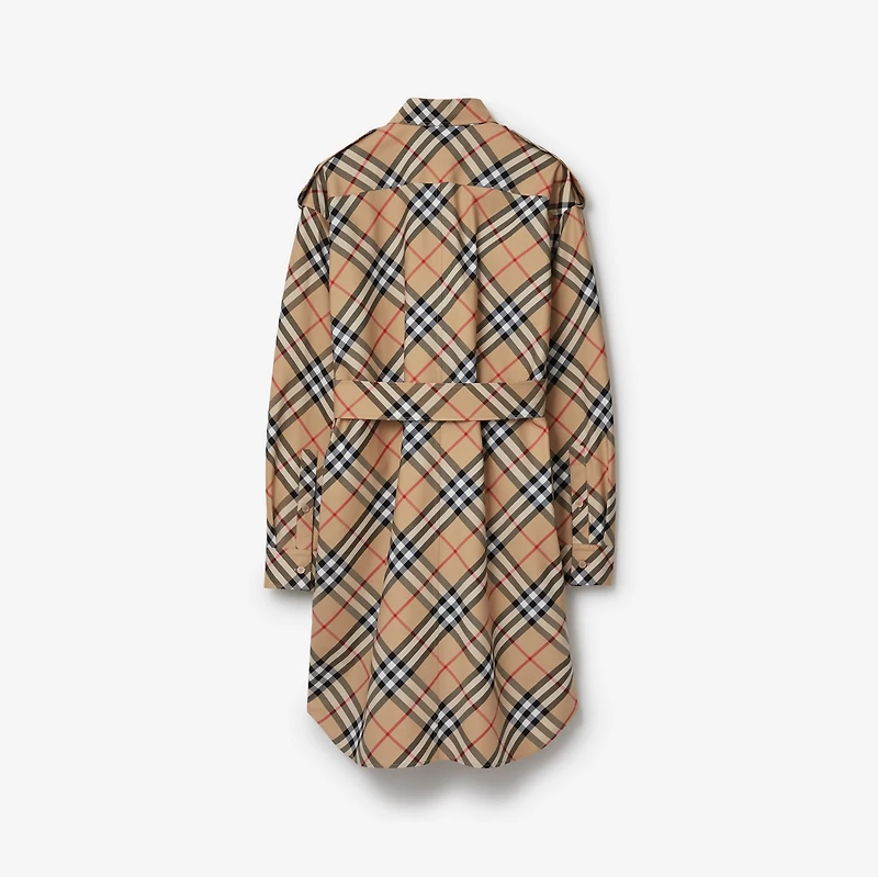 Check Cotton Shirt Dress in Sand - Women | Burberry® Official
