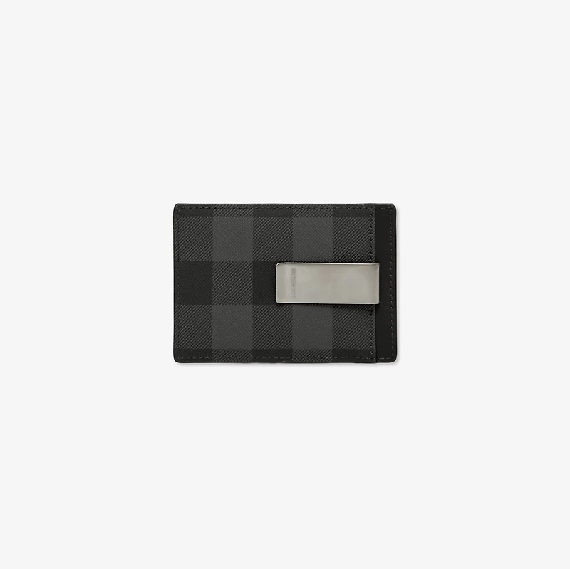 Check Money Clip Card Case in Charcoal - Men, Canvas | Burberry® Official