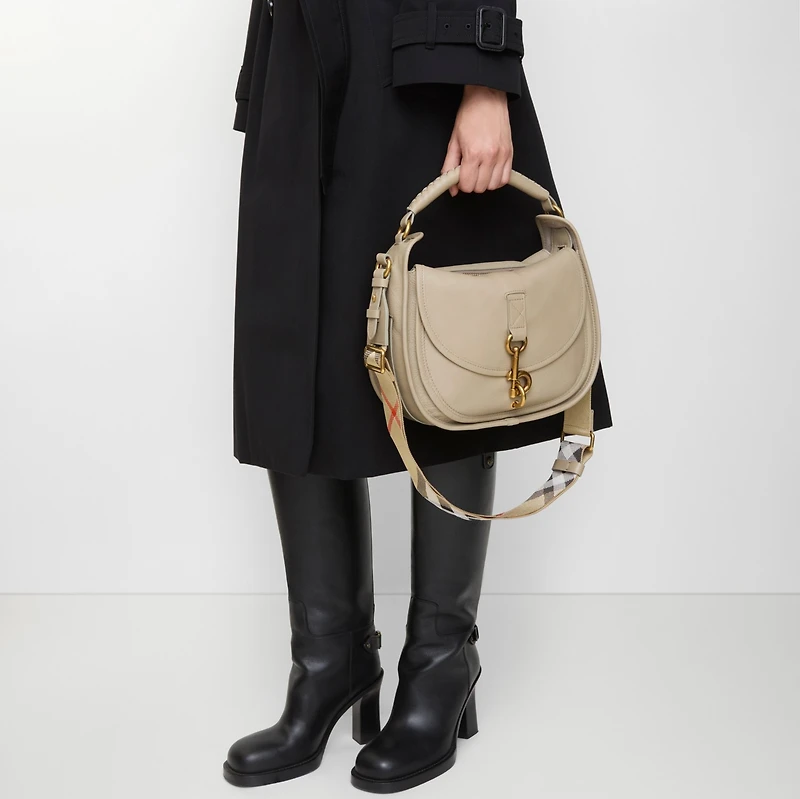 Small B Clip Messenger Bag in Mushroom - Women | Burberry® Official