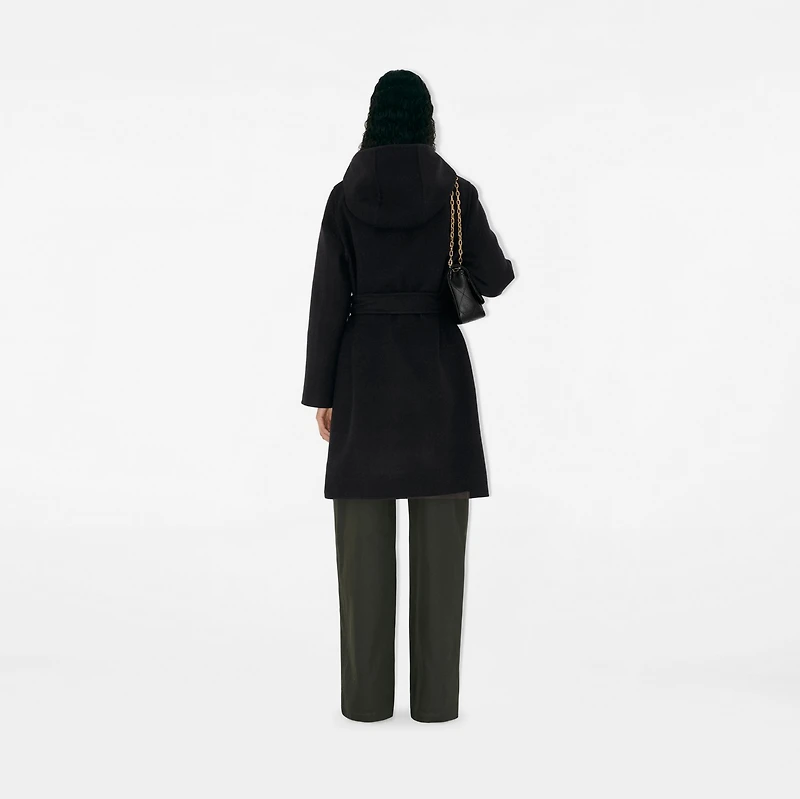 Reversible Wool Hooded Wrap Coat in Black/snug - Women | Burberry® Official