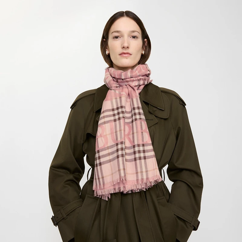 Wide EKD Check Wool Silk Scarf in Bow pink | Burberry® Official