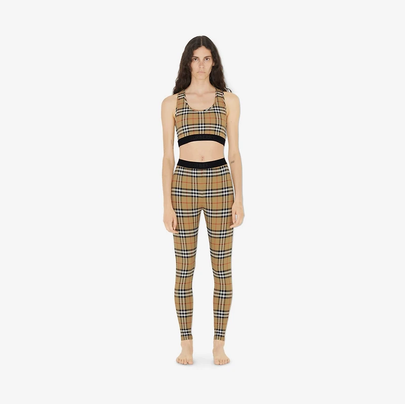Check Stretch Jersey Leggings in Archive beige - Women, Nylon | Burberry® Official